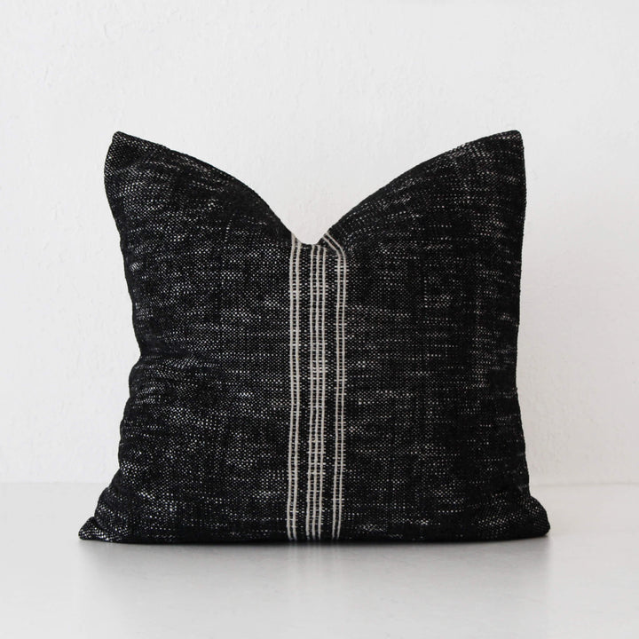 CRETO HAND WOVEN CUSHION  |  BLACK NOIR + WHITE STRIPE  |  50X50