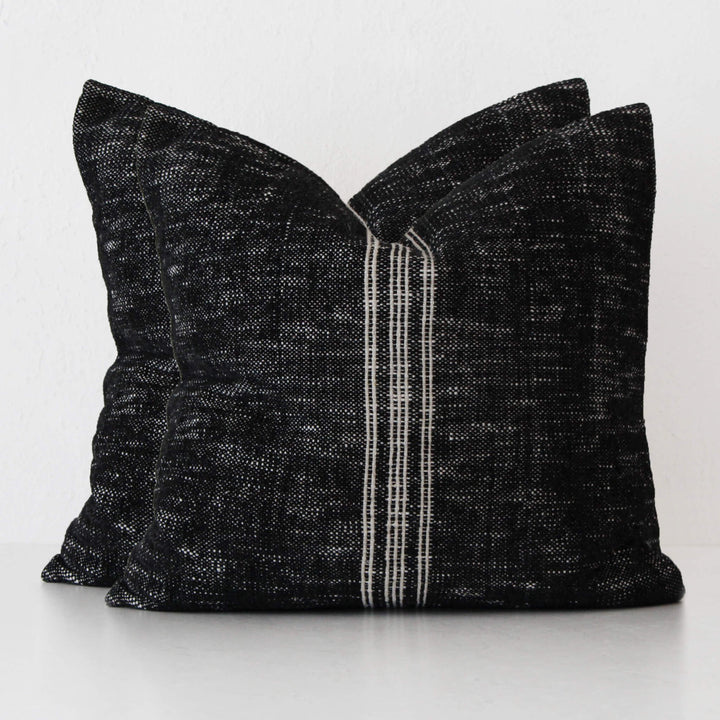 CRETO HAND WOVEN CUSHION BUNDLE X2  |  60X60CM  |  BLACK NOIR + WHITE STRIPE