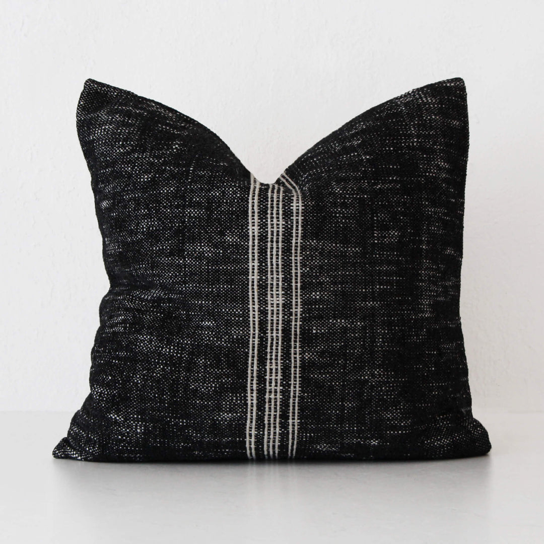 CRETO HAND WOVEN CUSHION  |  BLACK NOIR + WHITE STRIPE  |  60X60