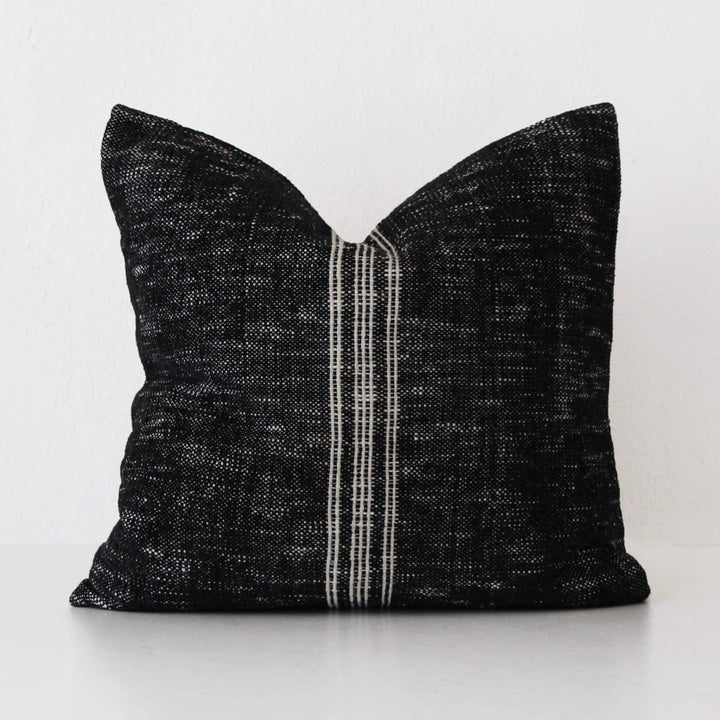 CRETO HAND WOVEN CUSHION  |  BLACK NOIR + WHITE STRIPE  |  60X60