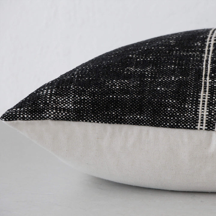 CRETO HAND WOVEN CUSHION  |  BLACK NOIR + WHITE STRIPE  |  CLOSE UP