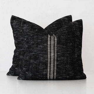 CRETO HAND WOVEN CUSHION BUNDLE X2  |  50X50CM  |  BLACK NOIR + WHITE STRIPE