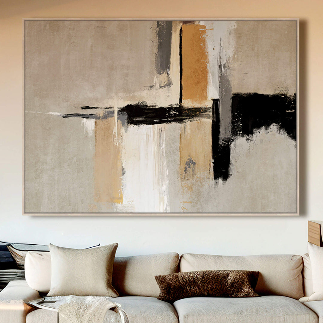 LBD EXCLUSIVE  |  VICENZA FRAMED CANVAS PRINT  |  100X140CM  |  RUST + BLACK + NATURAL BEIGE  |  LIGHT NATURAL FRAME