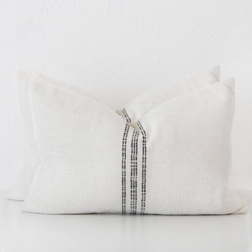 CRETO HAND WOVEN CUSHION BUNDLE X2  |  40X60CM  |  WHITE BLANC + BLACK STRIPE