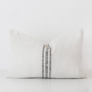 CRETO HAND WOVEN CUSHION  |  WHITE BLANC + BLACK STRIPE  |  40X60