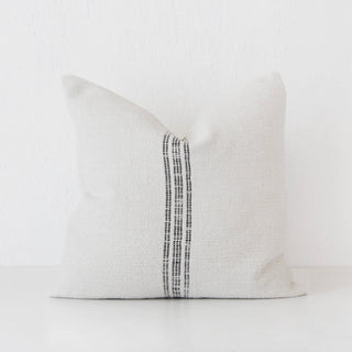 CRETO HAND WOVEN CUSHION  |  WHITE BLANC + BLACK STRIPE  |  50X50