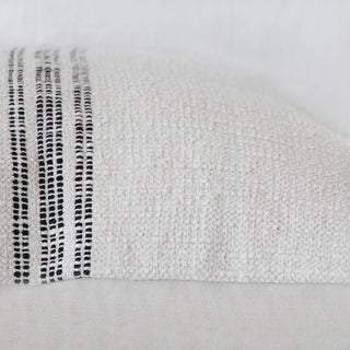 CRETO HAND WOVEN CUSHION  |  WHITE BLANC + BLACK STRIPE  |  CLOSE UP