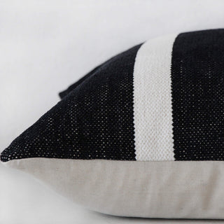 CASELLA HAND WOVEN CUSHION  |  BLACK NOIR + WHITE STRIPE  |  CLOSE UP