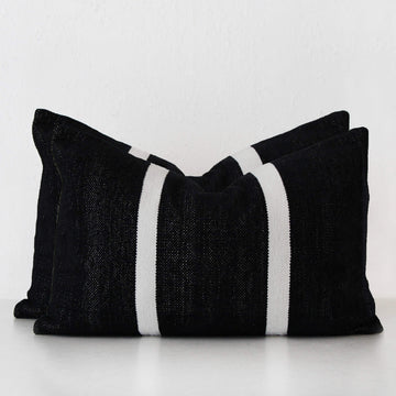 CASELLA HAND WOVEN CUSHION BUNDLE X2  |  40X60CM  |  BLACK NOIR + WHITE STRIPE