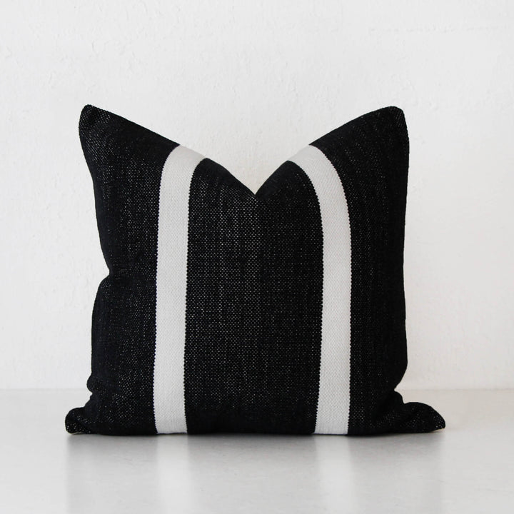 CASELLA HAND WOVEN CUSHION  |  BLACK NOIR + WHITE STRIPE  |  50X50