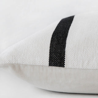 CASELLA HAND WOVEN CUSHION  |  WHITE BLANC + BLACK STRIPE  |  CLOSE UP