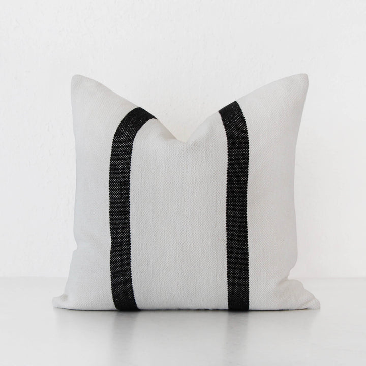 CASELLA HAND WOVEN CUSHION  |  WHITE BLANC + BLACK STRIPE  |  50X50