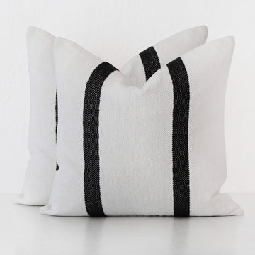 CASELLA HAND WOVEN CUSHION BUNDLE X2  |  60X60CM  |  WHITE BLANC + BLACK STRIPE