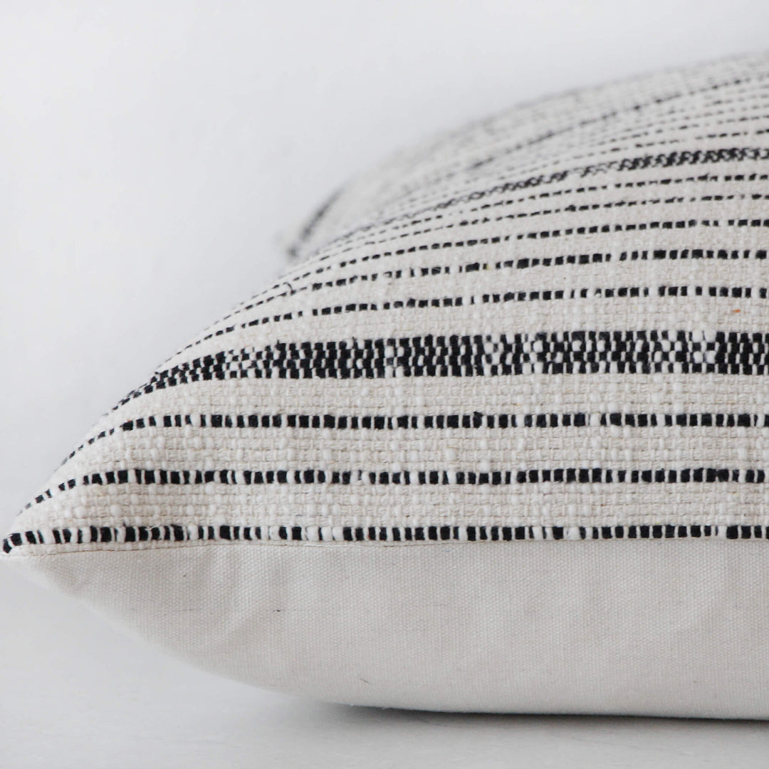 MARZANO HAND WOVEN CUSHION BUNDLE X2  |  50X50CM  |  WHITE BLANC + BLACK STRIPE