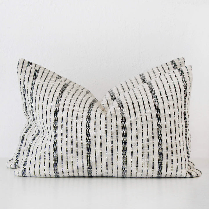 MARZANO HAND WOVEN CUSHION BUNDLE X2  |  40X60CM  |  WHITE BLANC + BLACK STRIPE