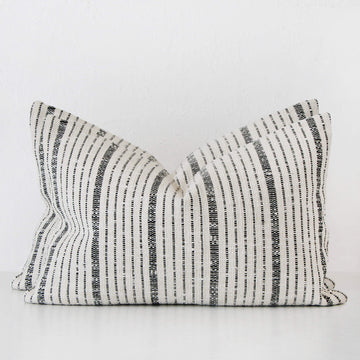 MARZANO HAND WOVEN CUSHION BUNDLE X2  |  40X60CM  |  WHITE BLANC + BLACK STRIPE