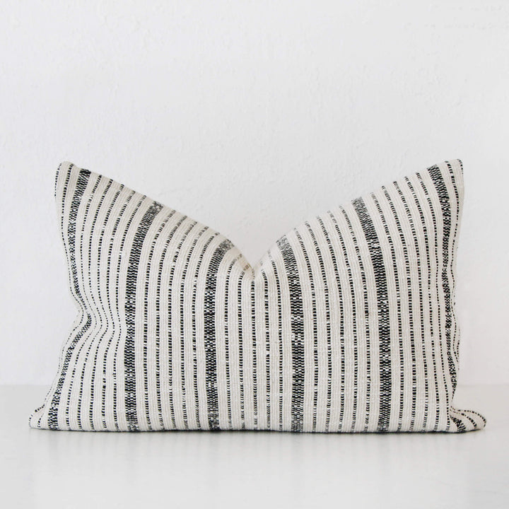 MARZANO HAND WOVEN CUSHION  |  WHITE BLANC + BLACK STRIPE  |  40X60