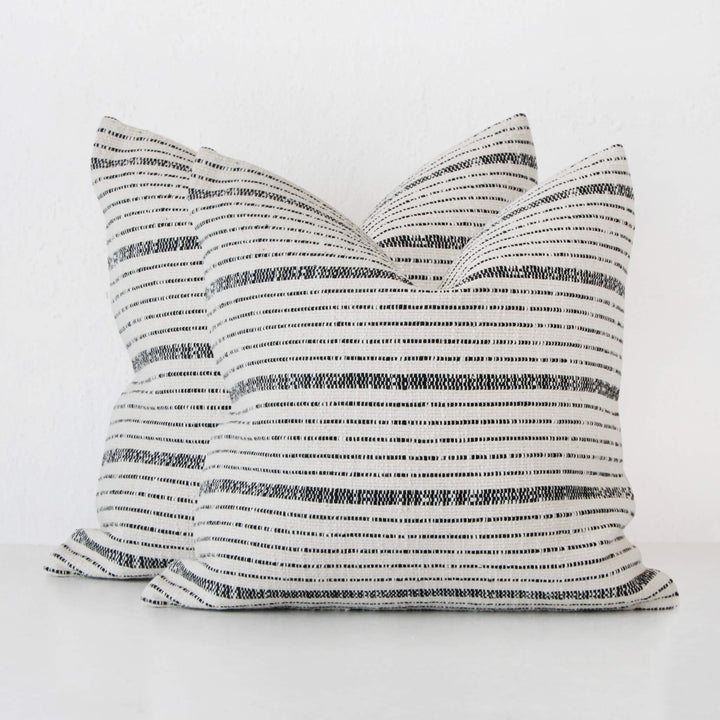 MARZANO HAND WOVEN CUSHION BUNDLE X2  |  50X50CM  |  WHITE BLANC + BLACK STRIPE