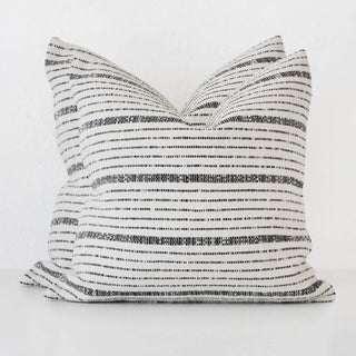 MARZANO HAND WOVEN CUSHION BUNDLE X2  |  60X60CM  |  WHITE BLANC + BLACK STRIPE