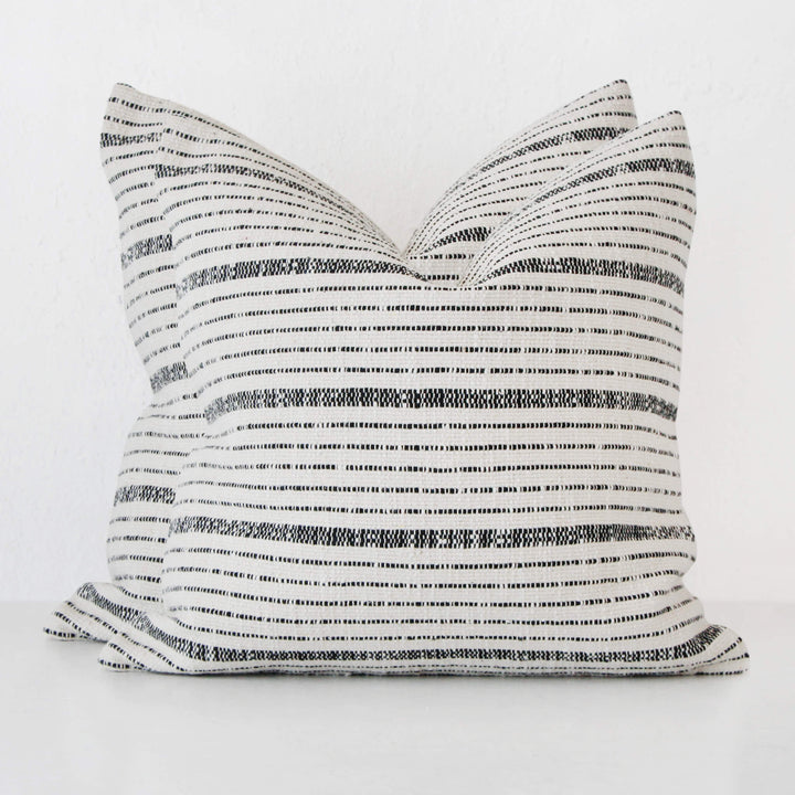 MARZANO HAND WOVEN CUSHION BUNDLE X2  |  60X60CM  |  WHITE BLANC + BLACK STRIPE