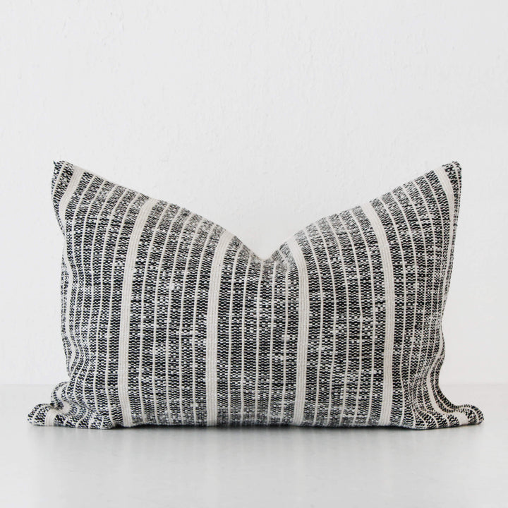 MARZANO HAND WOVEN CUSHION  |  BLACK NOIR + WHITE STRIPE  |  40X60