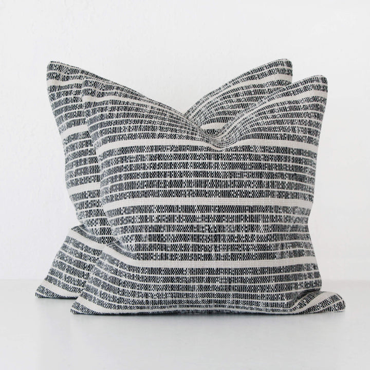 MARZANO HAND WOVEN CUSHION BUNDLE X2  |  50X50CM  |  BLACK NOIR + WHITE STRIPE