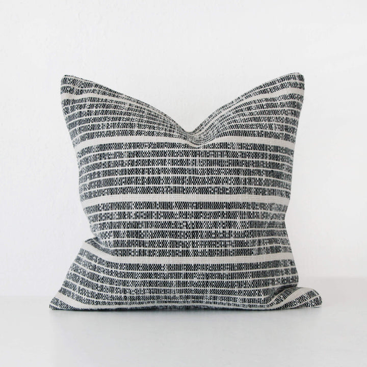 MARZANO HAND WOVEN CUSHION  |  BLACK NOIR + WHITE STRIPE  |  50X50