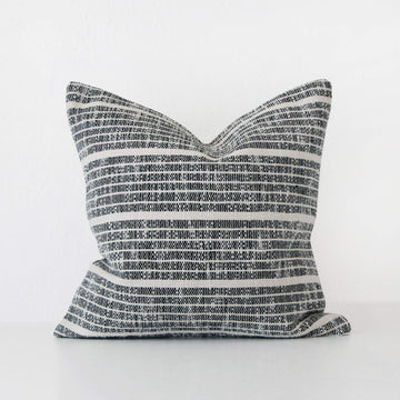 MARZANO HAND WOVEN CUSHION  |  BLACK NOIR + WHITE STRIPE  |  50X50