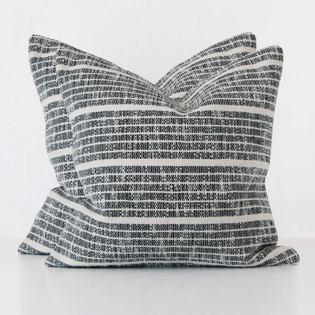 MARZANO HAND WOVEN CUSHION BUNDLE X2  |  60X60CM  |  BLACK NOIR + WHITE STRIPE