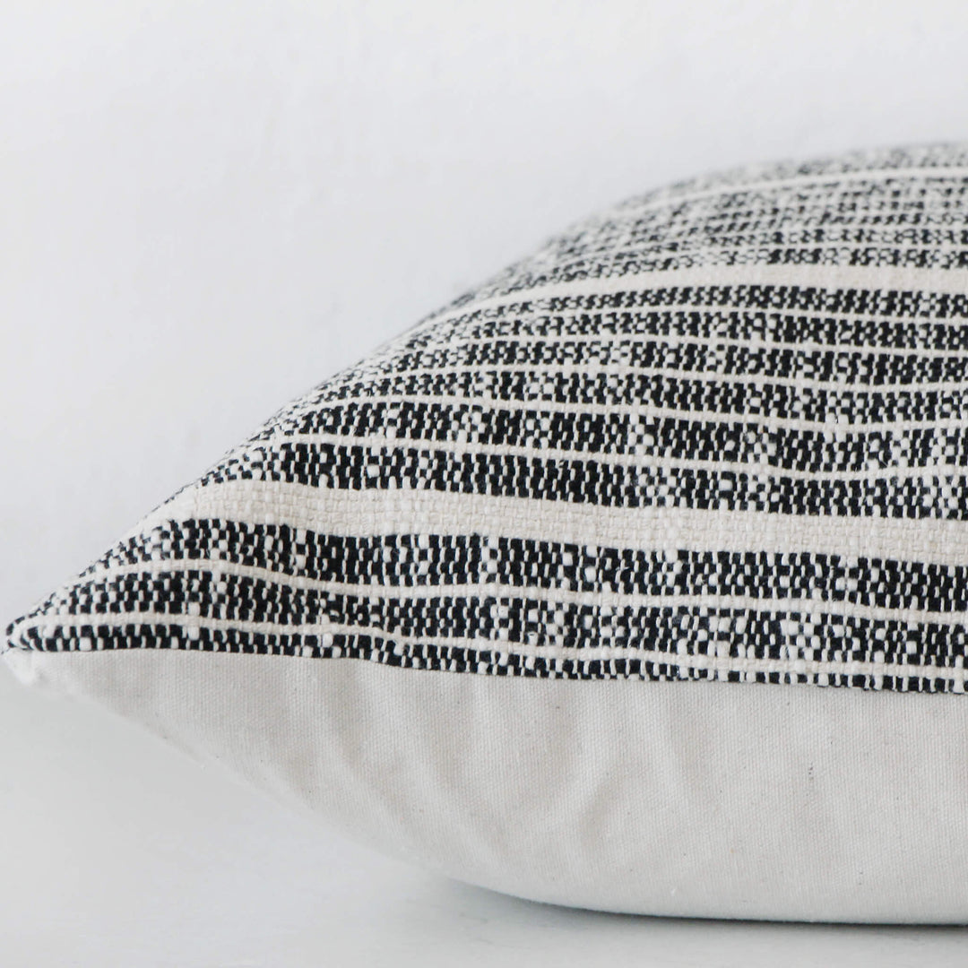 MARZANO HAND WOVEN CUSHION BUNDLE X2  |  40X60CM  |  BLACK NOIR + WHITE STRIPE