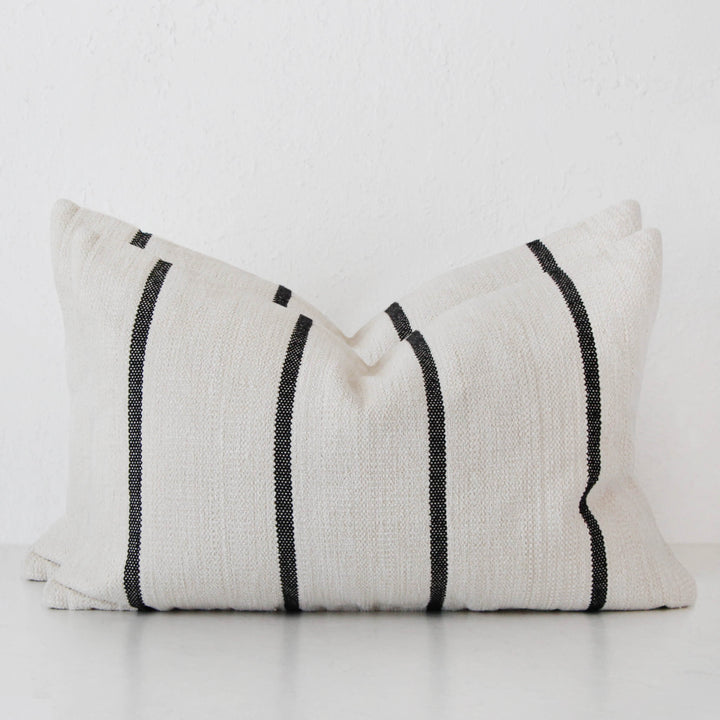 SISOLA HAND WOVEN CUSHION BUNDLE X2  |  40X60CM  |  WHITE BLANC + BLACK STRIPE