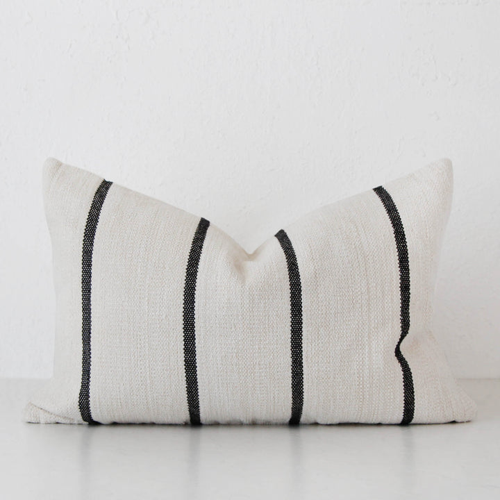 SISOLA HAND WOVEN CUSHION  |  WHITE BLANC + BLACK STRIPE  |  40X60