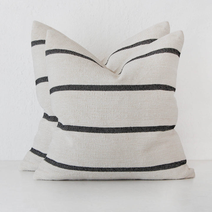 SISOLA HAND WOVEN CUSHION BUNDLE X2  |  60X60CM  |  WHITE BLANC + BLACK STRIPE