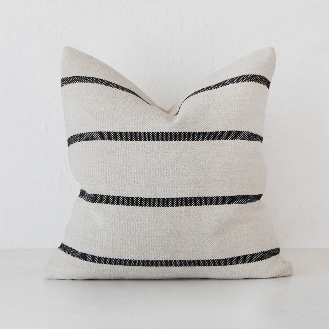 SISOLA HAND WOVEN CUSHION  |  WHITE BLANC + BLACK STRIPE  |  60X60