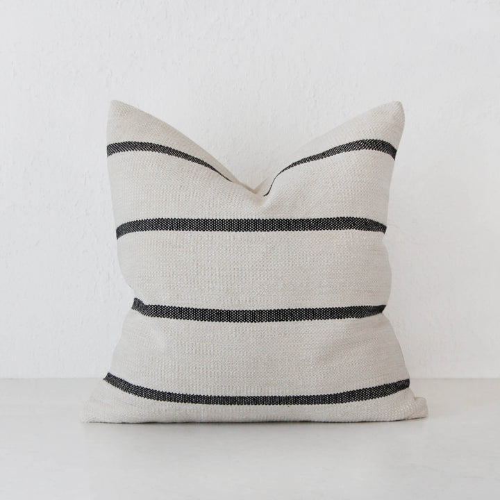 SISOLA HAND WOVEN CUSHION  |  WHITE BLANC + BLACK STRIPE  |  50X50