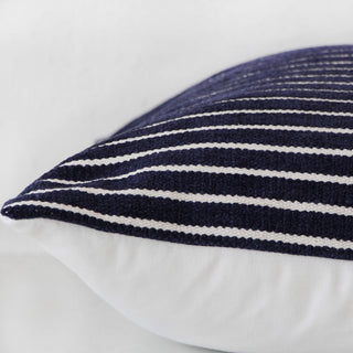 SAN MARTINO HAND WOVEN CUSHION  |  DENIM BLUE + WHITE STRIPE  |  CLOSE UP