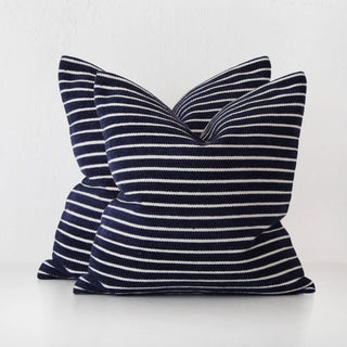 SAN MARTINO HAND WOVEN CUSHION BUNDLE X2  |  50X50CM  |  DENIM BLUE + WHITE STRIPE
