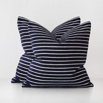 SAN MARTINO HAND WOVEN CUSHION BUNDLE X2  |  50X50CM  |  DENIM BLUE + WHITE STRIPE