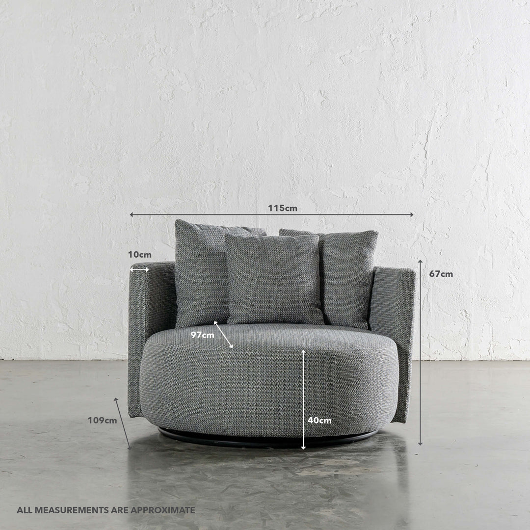 ACHERY XL CURVED ARMCHAIR | PEPPER HAZE WEAVE | MEASUREMENTS