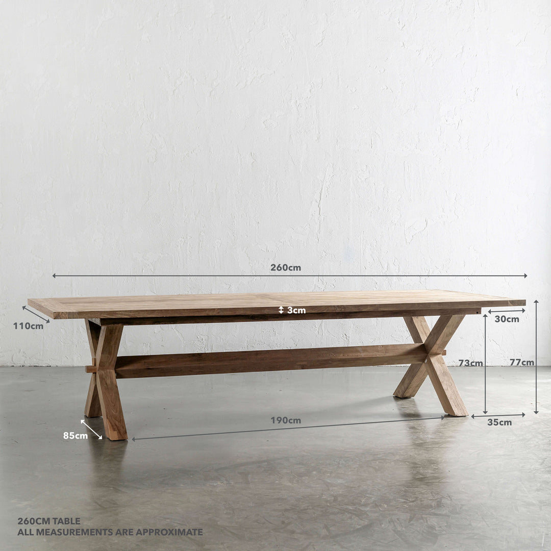 ADRIATIC SLATTED CROSS LEG OUTDOOR DINING TABLE  |  260CM | MEASUREMENTS