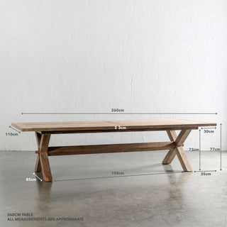 ADRIATIC SLATTED CROSS LEG OUTDOOR DINING TABLE  |  260CM | MEASUREMENTS
