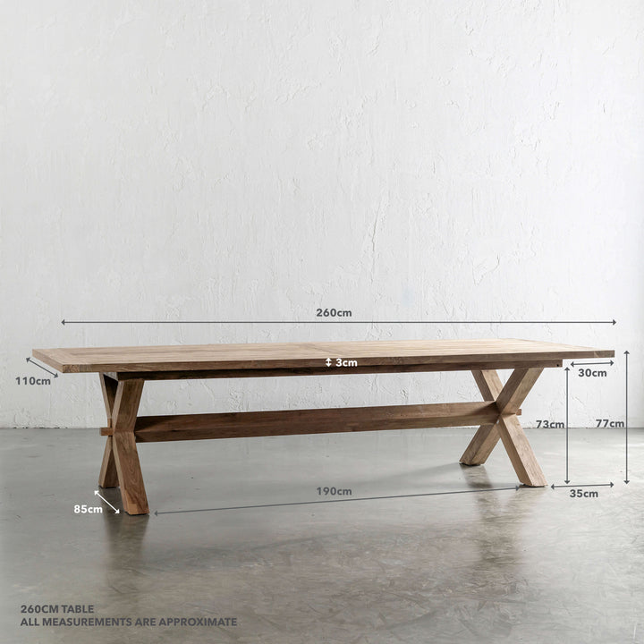ADRIATIC SLATTED CROSS LEG OUTDOOR DINING TABLE  |  260CM | MEASUREMENTS