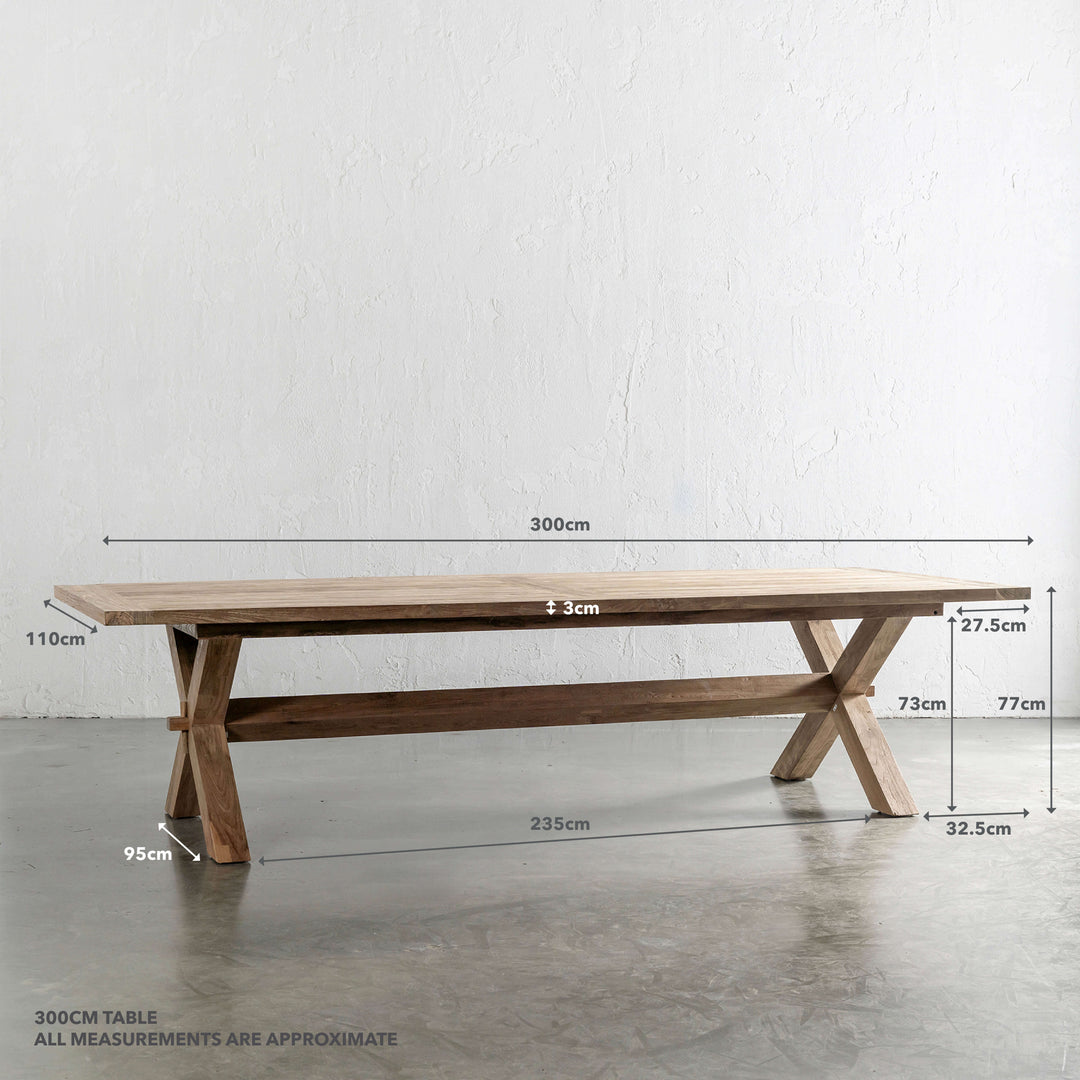 ADRIATIC SLATTED CROSS LEG OUTDOOR DINING TABLE  |   300CM | MEASUREMENTS