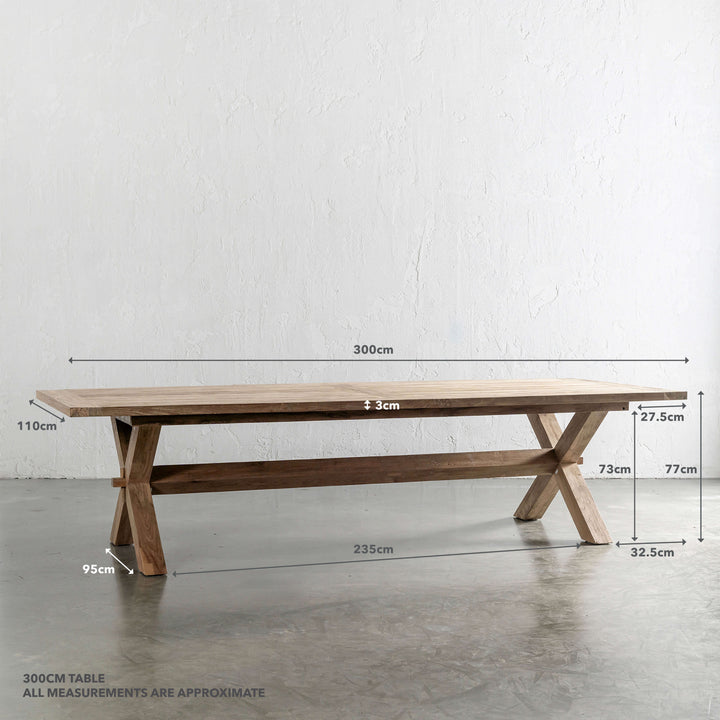 ADRIATIC SLATTED CROSS LEG OUTDOOR DINING TABLE  |   300CM | MEASUREMENTS