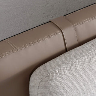 ALBARO BED FRAME  |  BEIGE ROYAL + TOBACCO TAN  | BED HEAD CLOSE UP