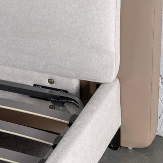ALBARO BED FRAME  |  BEIGE ROYAL + TOBACCO TAN  |  CLOSE UP
