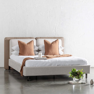 ALBARO BED FRAME  |  BEIGE ROYAL + TOBACCO TAN