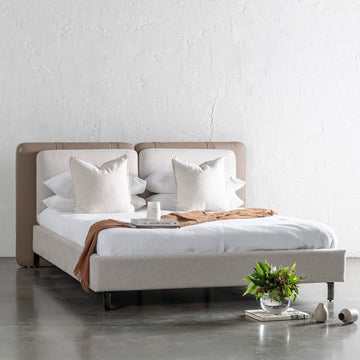 ALBARO BED FRAME  |  BEIGE ROYAL + TOBACCO TAN