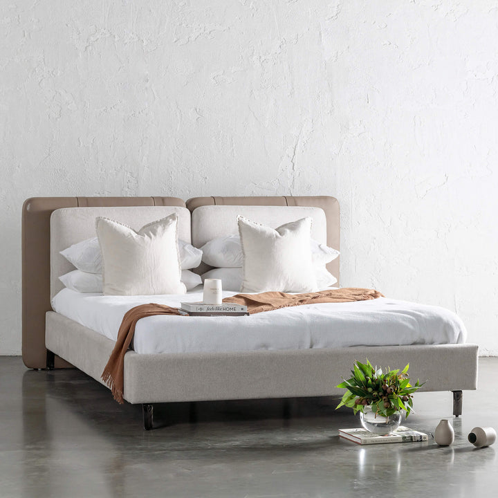 ALBARO BED HEAD + FRAME  |  BEIGE ROYAL + TOBACCO TAN