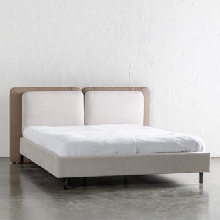 ALBARO BED FRAME  |  BEIGE ROYAL + TOBACCO TAN UNSTYLED